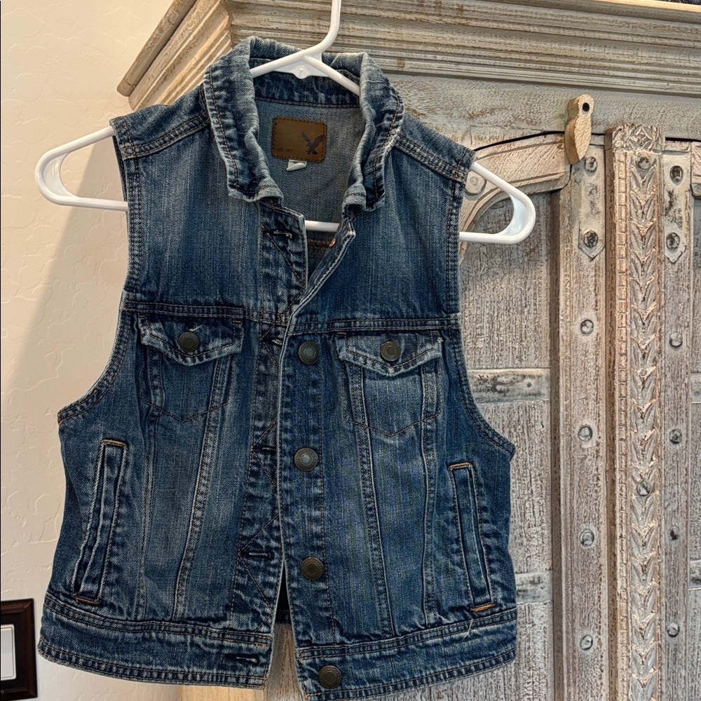 American Eagle Outfitters Dark Blue Denim Vest